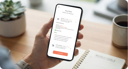 The Nobese app showing a personalized plan